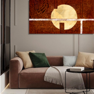 M054 - Πίνακας χρυσός κύκλος σε μπορντό φόντο