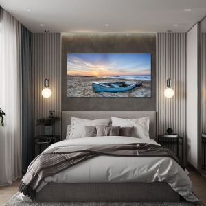 BDL055 - Πίνακας μπλε βάρκα στο ηλιοβασίλεμα