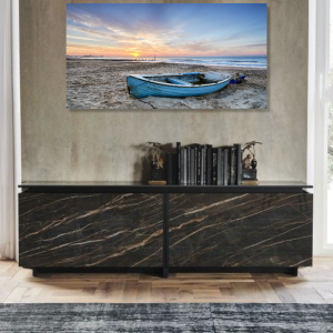 BDL055 - Πίνακας μπλε βάρκα στο ηλιοβασίλεμα