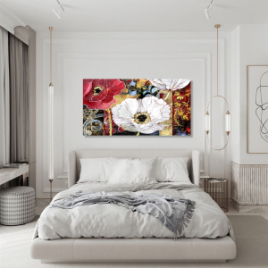 M525 - Πίνακας λευκά με ροζ λουλούδια