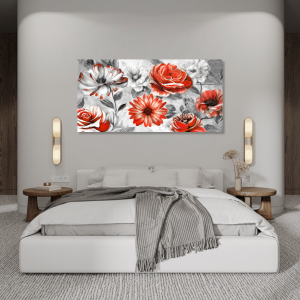 M935 - Πίνακας γκρι και κόκκινα λουλούδια