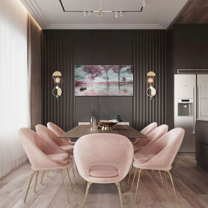 BDL057 - Πίνακας βάρκα σε λίμνη με ροζ δέντρα