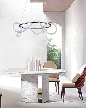 Κρεμαστό φωτιστικό LED 80W 3000K από χρώμιο μέταλλο και σωλήνα σιλικόνης D:80cm (6017-A-CH)