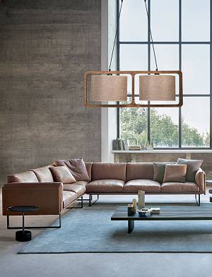 Φωτιστικό Πολύφωτο 2φ Ξύλο/Αμπαζούρ μόκα Ε27