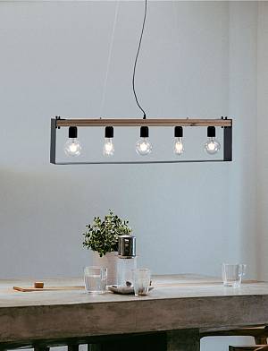 Φωτιστικό Πολύφωτο 5φ Ξύλο/Μέταλλο μαύρο Ε27