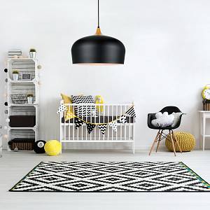 Κρεμαστό φωτιστικό από μαύρο μέταλλο και ξύλο 1XE27 D:35cm (4387-BL)