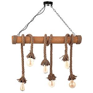 Κρεμαστό φωτιστικό από καφέ σχοινί και μπαμπού 6XE27 D:90cm (5307-6)