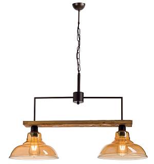 Φωτιστικό Πολύφωτο 2φ Ξύλο/Μέταλλο σκουριά/Γυαλί Ε27