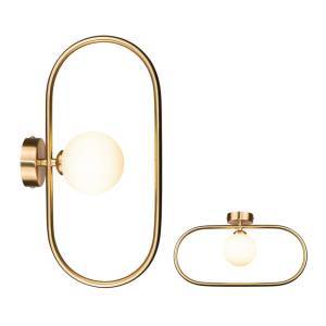 Επιτοίχιο φωτιστικό σε χρυσαφί χρώμα και λευκή οπαλίνα 1XG9 D:40cm (43031-GL)