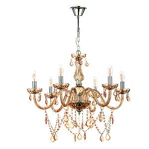 Κρεμαστό φωτιστικό από μελί γυαλί και κρύσταλλα 6XE14 D:68cm (5314-6-AMBER)