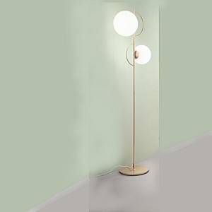 SAΔ14 - Φωτιστικό δαπέδου 2φωτο μεταλλικό χρυσό ματ με γυάλινες μπάλες