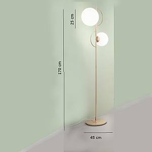 SAΔ14 - Φωτιστικό δαπέδου 2φωτο μεταλλικό χρυσό ματ με γυάλινες μπάλες