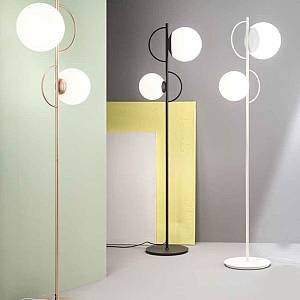 SAΔ14 - Φωτιστικό δαπέδου 2φωτο μεταλλικό χρυσό ματ με γυάλινες μπάλες