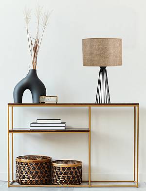 Επιτραπέζια λάμπα μέταλλο μαύρο αμπαζούρ μόκα  Ε27