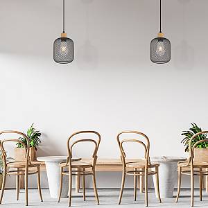 Κρεμαστό μονόφωτο 1 x Ε27 μαύρο/ξύλο Ø15