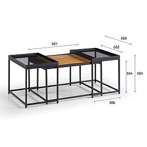 HARMONICA COFFEE TABLE SET 3ΤΕΜ ΦΥΣΙΚΟ ΦΙΜΕ ΜΑΥΡΟ 75x55xH44cm