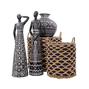 ROMBUS ΚΑΛΑΘΙ SET 5ΤΜΧ 43x43x39cm SEAGRASS ΦΥΣΙΚΟ ΜΑΥΡΟ ΣΙΔΕΡΟ