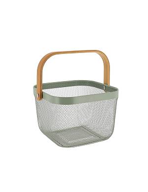 Kαλάθι μεταλ. Χακί με bamboo χέρι 24Χ24Χ17,5