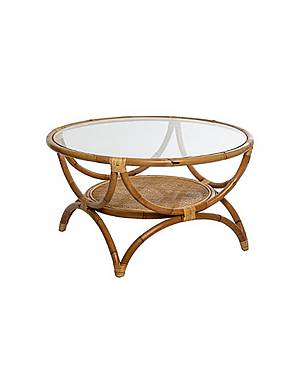 Τραπέζι σαλονιού bamboo με τζάμι Φ91 Η51cm