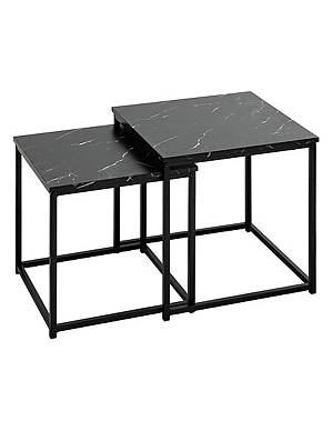 Τραπέζια βοηθητικά μεταλ.μαύρο marble σ/2 (37,5X37,5X40+33.5X33.5X36)