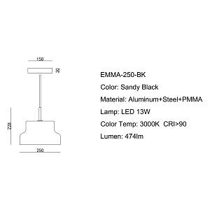 EMMA - Μαύρο Μεταλλικό Κρεμαστό Φωτιστικό