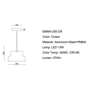 EMMA - Κρεμ Μεταλλικό Κρεμαστό Φωτιστικό