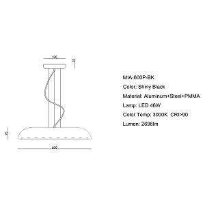 MIA - Μαύρο Μεταλλικό Κρεμαστό Φωτιστικό