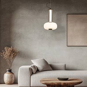 PENDANT LED LIGHT 23W 3000K METAL-SMOKED & OPAL GLASS , BLACK
