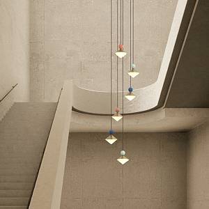 PENDANT LED LIGHT 40W 3000K CERAMIC - METAL - GLASS, BRASS
