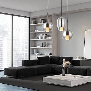 PENDANT LIGHT 3XG9 SMOKED GLASS -GOLD MATT