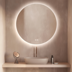 MIRROR WITH LED LIGHT 15W 3000K-4000K ROUND BACK LIGHT TOUCH DIMMING & ANTIFOG SWITCHES IP44