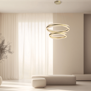 PENDANT LED LIGHT 118W 3000K TRIAC BRUSHED GOLD METAL - CRYSTAL