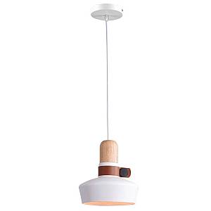 PENDANT LIGHT 1XE27 WHITE WOOD LEATHER