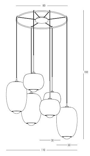 PENDANT LIGHT 6XG9 SMOKED GLASS -GOLD MATT