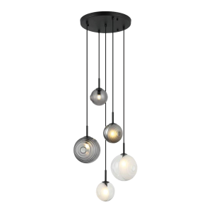 PENDANT LIGHT 5XG9 MAX 5W METAL-GLASS, CLEAR-FROST WHITE-SMOKED
