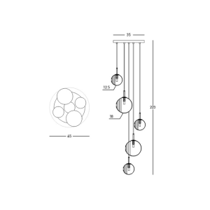 PENDANT LIGHT 5XG9 MAX 5W METAL-GLASS, CLEAR-FROST WHITE-SMOKED