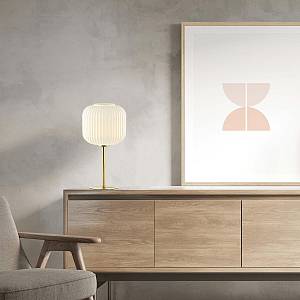 TABLE LAMP E27 MAX 25W GLASS MATERIAL WHITE & BRASS  ON/OFF SWITCH