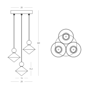 PENDANT LED LIGHT 20W 3000K CERAMIC - METAL - GLASS, BRASS