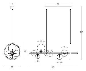 PENDANT LED LIGHT 14W + 7XG9 METAL-GLASS BLACK