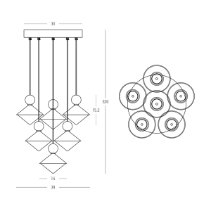 PENDANT LED LIGHT 40W 3000K CERAMIC - METAL - GLASS, BRASS