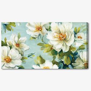 WA062 - Πίνακας λευκά λουλούδια σε γαλάζιο φόντο (ΑΚΟΛΟΥΘΕΙ ΒΙΝΤΕΟ)