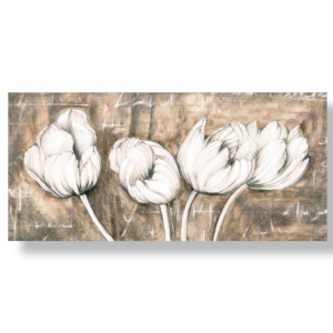 HK0527 - Πίνακας λευκά λουλούδια σε καφέ φόντο