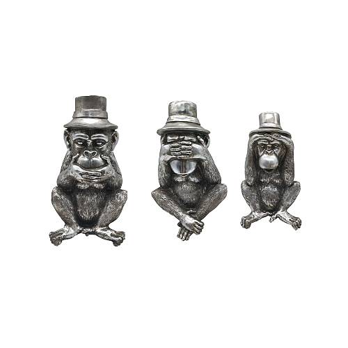 MONKIES 1 DECO ΜΑΪΜΟΥ SET 3ΤΜΧ POLYRESIN ΑΣΗΜΙ 13-13,5-13,5x12-13,5-13xH22-21-22cm