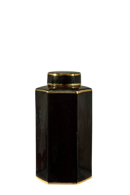 ΤΖΑΡ ΠΟΡΣΕΛΑΝΗ  ΠΟΛΥΓΩΝΙΚΟ ΜΑΥΡΟ  ΜΕ ΧΡΥΣΕΣΓΡΑΜΜΕΣ 24Χ13Χ14ΕΚ