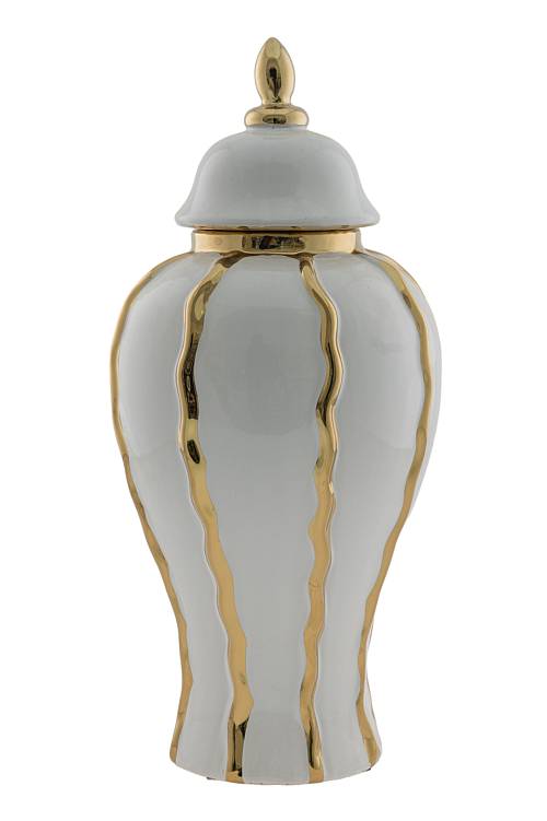 ΔΙΑΚΟΣΜΗΤΙΚΟ ΚΕΡΑΜΙΚΟ ΤΖΑΡ ΛΕΥΚΟ ΧΡΥΣΟ ΜΕ ΡΙΓΕΣ 21Χ22Χ45ΕΚ