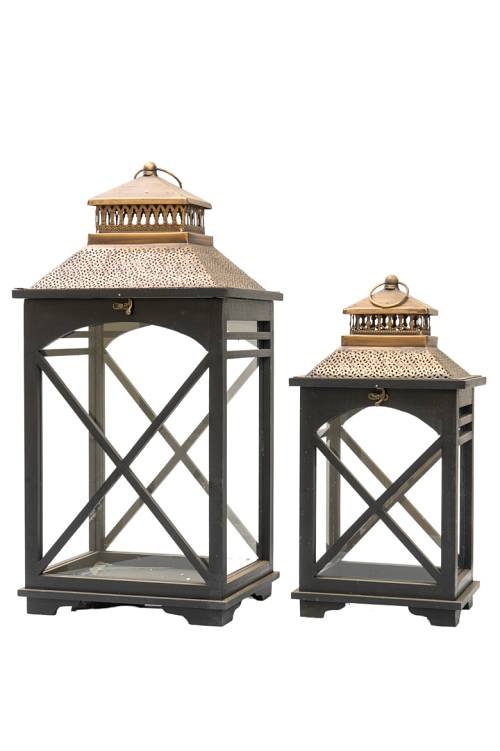 ΣΕΤ ΔΥΟ ΦΑΝΑΡΙΑ ΤΕΤΡΑΓΩΝΑ ΜΑΥΡΑ ΜΕ ΧΡΥΣΟ ΚΑΠΑΚΙ.ΜΕΓΕΘΟΣ 31,5Χ25,5Χ63ΕΚ ΚΑΙ 24Χ18Χ47ΕΚ