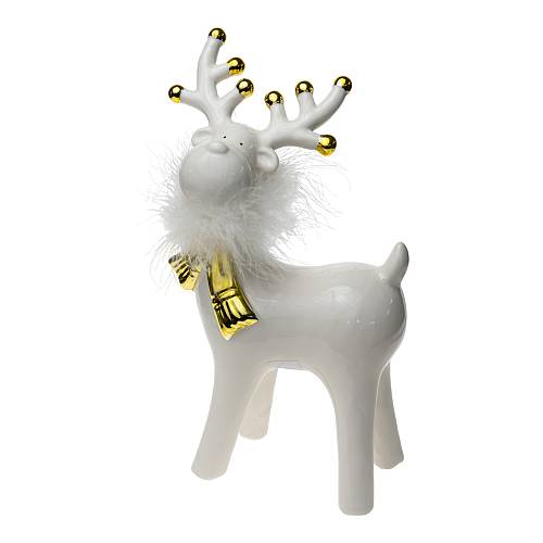 ΧΡΙΣΤΟΥΓΕΝΝΙΑΤΙΚΟΣ ΔΙΑΚΟΣΜΗΤΙΚΟΣ ΤΑΡΑΝΔΟΣ ΚΕΡΑΜΙΚΟΣ  ΜΕ ΚΑΣΚΟΛ ΧΡΥΣΟΣ ΛΕΥΚΟΣ ΜΕ ΠΟΥΠΟΥΛΟ.ΔΙΑΣΤΑΣΗ 14