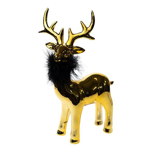 ΧΡΙΣΤΟΥΓΕΝΝΙΑΤΙΚΟΣ ΔΙΑΚΟΣΜΗΤΙΚΟΣ ΤΑΡΑΝΔΟΣ ΚΕΡΑΜΙΚΟΣ  ΧΡΥΣΟΣ ΜΕ ΠΟΥΠΟΥΛΟ ΜΑΥΡΟ 13,5Χ8,3Χ23,7ΕΚ