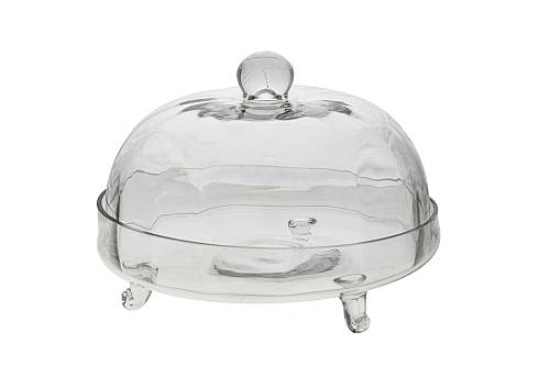 ΓΥΑΛΙΝΗ ΧΕΙΡΟΠΟΙΗΤΗ ΤΟΥΡΤΙΕΡΑ ΛΕΥΚΗ ΟΠΤΙΚ ΜΕ ΒΑΣΗ ΚΑΙ ΤΡΙΑ ΠΟΔΙΑ  29,5χ23εκ