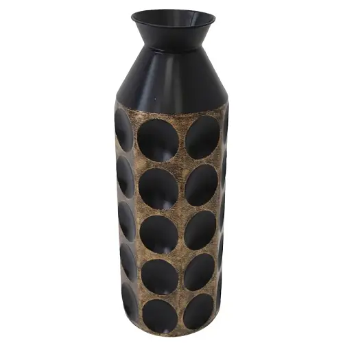 ΜΕΤΑΛΛΙΚΟ ΒΑΖΟ ΜΑΥΡΟ/ΧΡΥΣΟ ΚΥΚΛΟΙ - Φ19.7x61.6cm 4/KIB